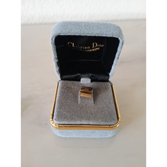 Dior Other - Authentic Christian Dior Tiny Red Ruby Tie Tack Goldtone Square